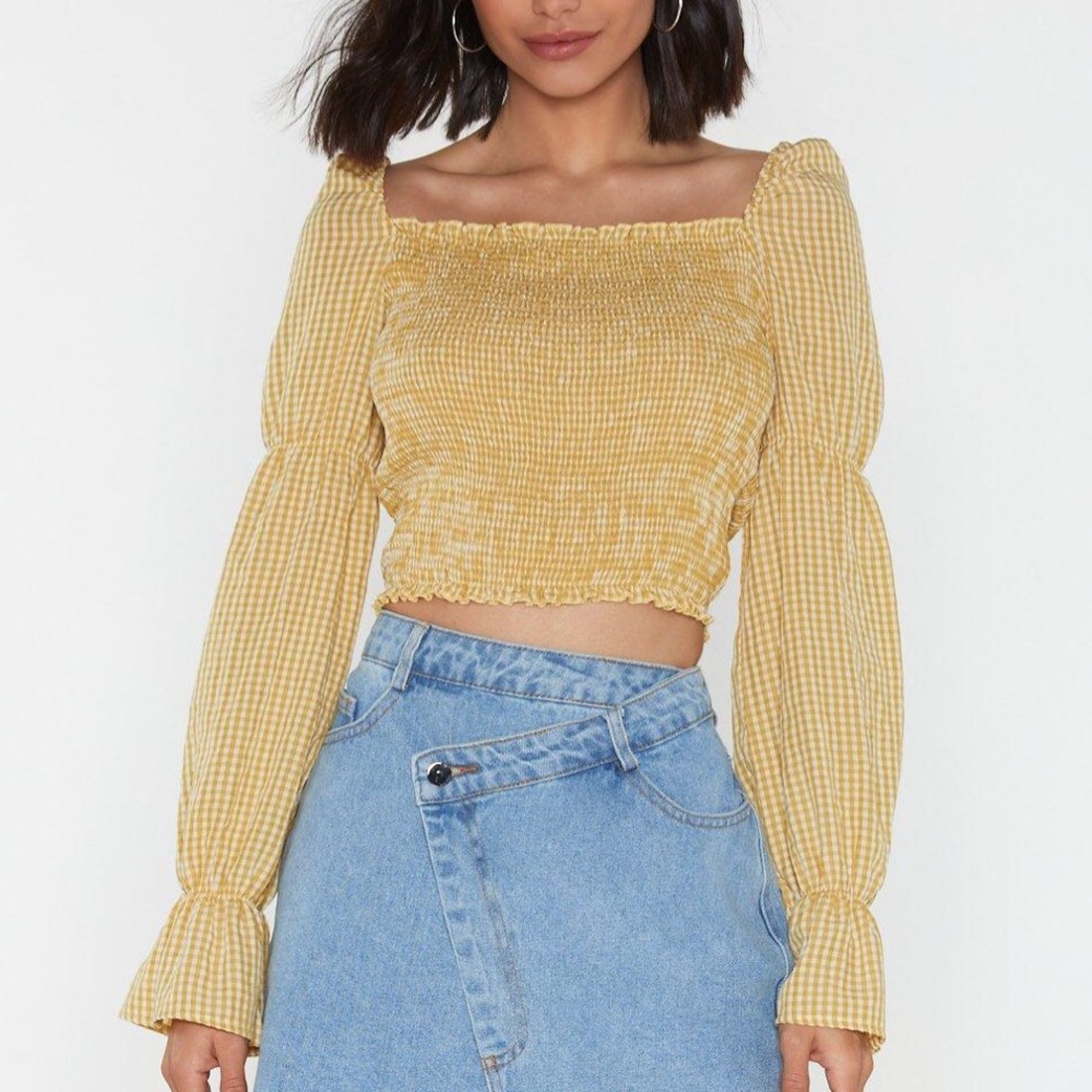 NWT Nasty Gal Smocked Gingham Top